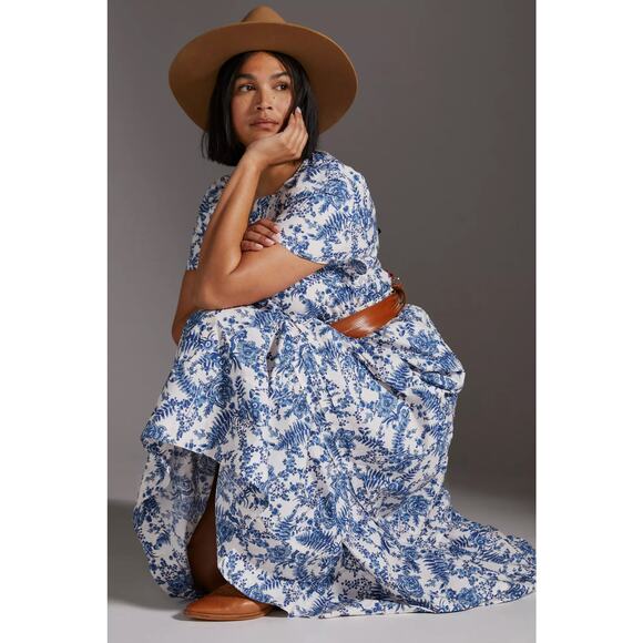 nwt by ANTHRPOLOGIE sz 2X Somerset Maxi Dress Blue White Floral Motif - Picture 3 of 7